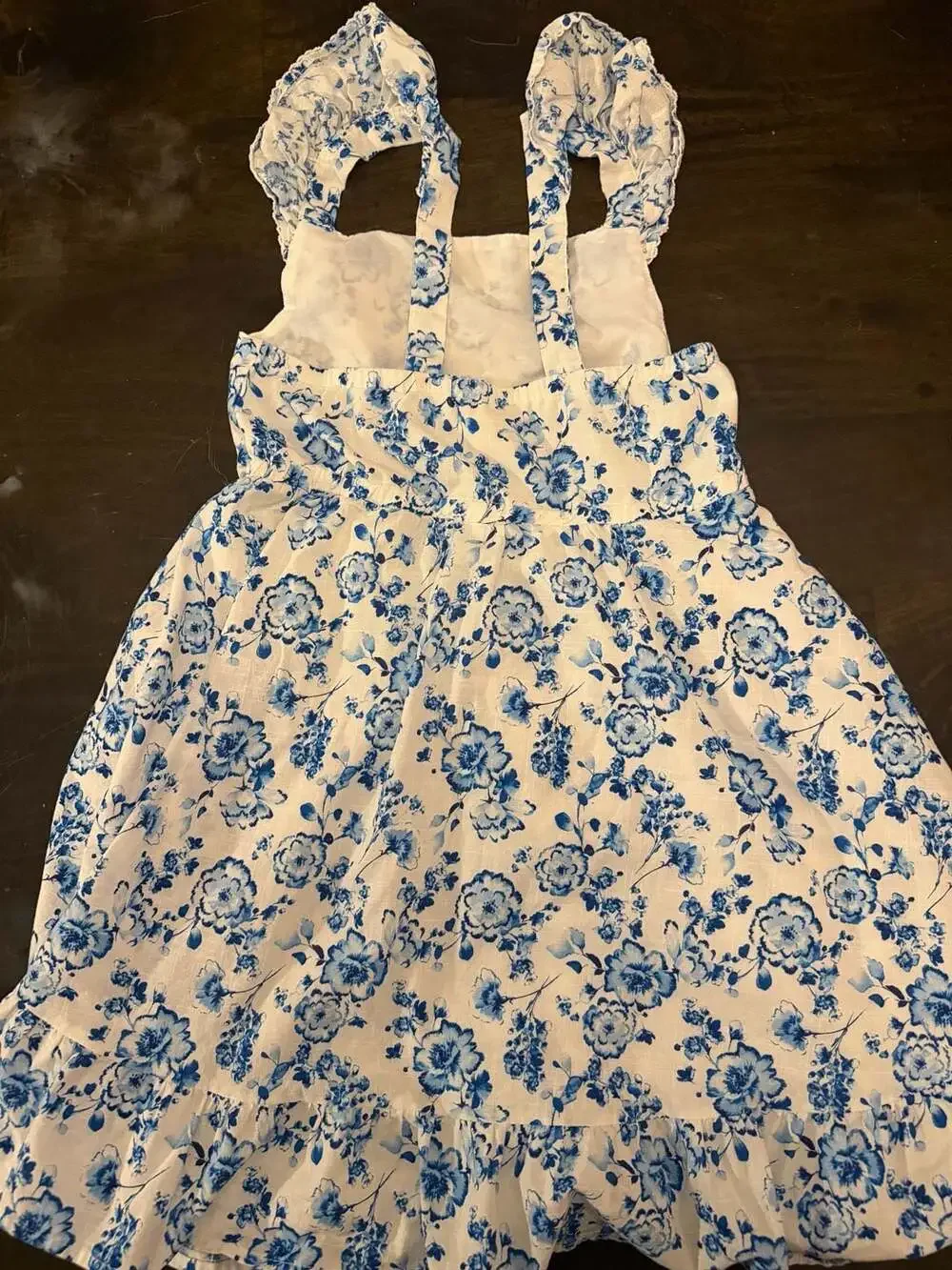 Haute Hippie Kids Style Blue and White Floral Ruffle Strap Dress Size 12